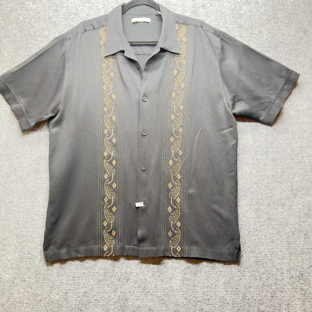 John Henry Men's Button Up Shirt Black Embroidered Short Sleeve Casual Size L